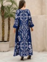 Elegant Floral Print Long Sleeve Abaya - Image 2