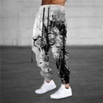 Drawstring Elastic Waist Retro Harem Pants With 3D Animal Print Mens Athletic Trousers - Image 5