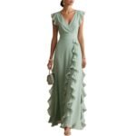 Women's Elegant Solid Color Ruffle Sleeveless Sexy V-Neck Long Dress Fashionable Bohemian Women's Party Evening Maxi Dresses - Image 10