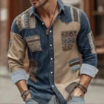 Mens Long-sleeve Striped Printed Shirt - Image 7