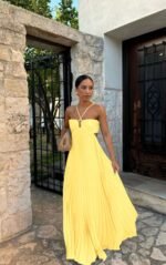Ins Pleated Sleeveless Sling Dress Hollow High Waist Halter Robe Dresses For Evening Party Club Clothing Women - Image 8