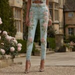 Womens Denim Jeans  Womens Trousers With Colorful 3D Floral Prints