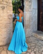 Ins Pleated Sleeveless Sling Dress Hollow High Waist Halter Robe Dresses For Evening Party Club Clothing Women - Image 4