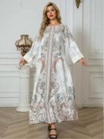 Elegant Floral Print Long Sleeve Abaya Dress - Image 5