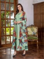 Elegant Floral Print Long Sleeve Abaya Dress - Image 5