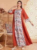 Elegant Floral Print Long Sleeved Abaya - Image 3