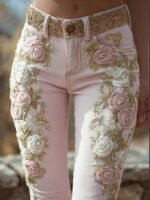 Retro Embroidery Art Print Casual Pants - Image 3