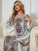 Elegant Floral Print Long Sleeve Abaya Dress - Image 5