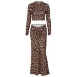 Leopard Print Elastic Pleating Skirt Long Sleeve Elegant Stretch Suit - Image 2