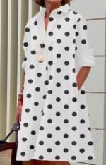 Elegant Polka-dot Printed Blouse Dress For Women - Image 8