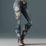 Womens Denim Jeans  Womens Trousers With Colorful 3D Floral Prints - Image 2
