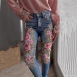 Womens Denim Jeans  Womens Trousers With Colorful 3D Floral Prints - Image 9