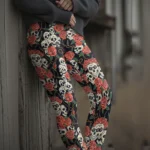 Gothic Skull Rose Print High-Waisted Leggings for Women - Image 2