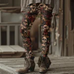Gothic Skull Rose Print High-Waisted Leggings for Women - Image 4