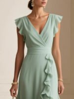 Women's Elegant Solid Color Ruffle Sleeveless Sexy V-Neck Long Dress Fashionable Bohemian Women's Party Evening Maxi Dresses - Image 8