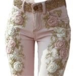 Retro Embroidery Art Print Casual Pants - Image 2