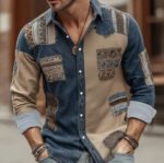 Mens Long-sleeve Striped Printed Shirt