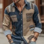 Mens Long-sleeve Striped Printed Shirt