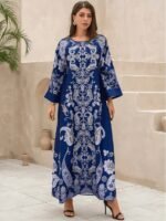 Elegant Floral Print Long Sleeve Abaya - Image 5