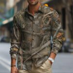 Mens Long-sleeve Striped Printed Shirt - Image 2