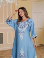 Elegant Floral Print Long Sleeve Abaya - Image 4