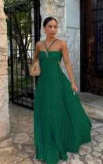 Ins Pleated Sleeveless Sling Dress Hollow High Waist Halter Robe Dresses For Evening Party Club Clothing Women - Image 6