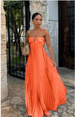 Ins Pleated Sleeveless Sling Dress Hollow High Waist Halter Robe Dresses For Evening Party Club Clothing Women - Image 3