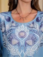 Elegant Floral Print Long Sleeve Abaya - Image 3