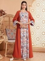Elegant Floral Print Long Sleeved Abaya