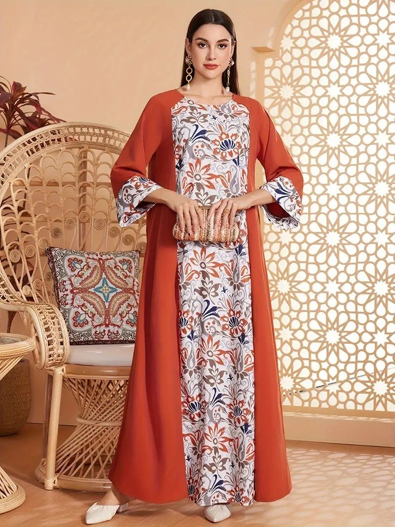 f0e667ba-c53c-4027-aac7-a8f768cff66c.jpg Elegant Floral Print Long Sleeved Abaya - Image 1