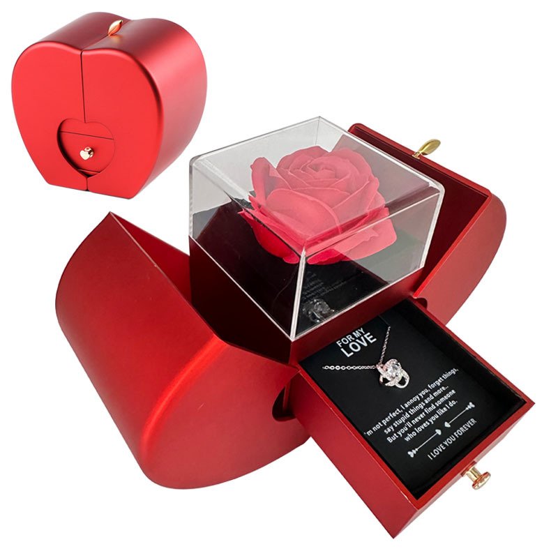 f1310ed7-deb7-4e46-93e2-69ef171fa2ea.jpg Fashion Jewelry Box Red Apple Christmas Gift Necklace Eternal Rose For Girl Mother's Day Valentine's Day Gifts With Artificial Flower Rose Flower Jewelry Box - Image 1