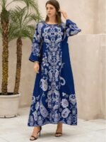 Elegant Floral Print Long Sleeve Abaya - Image 4