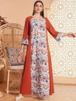Elegant Floral Print Long Sleeved Abaya - Image 5