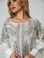 Elegant Floral Print Long Sleeve Abaya Dress - Image 3