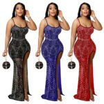 Sling Hot Drilling Split Leg Exposed Polyester Dress Ladies - Image 7