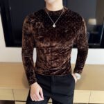 Velvet Starry Pattern Half-High Collar T-Shirt - Image 4