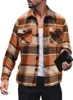 Men's Fashion Simple Plaid Shirt Long Sleeve Button Coat - Image 6