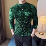 Velvet Starry Pattern Half-High Collar T-Shirt - Image 7