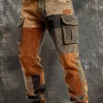 Vintage Stripe Patchwork Men Cargo Pants Multi Pockets Workwear