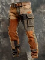 Vintage Stripe Patchwork Men Cargo Pants Multi Pockets Workwear