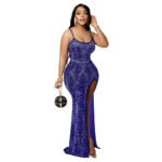 Sling Hot Drilling Split Leg Exposed Polyester Dress Ladies - Image 6
