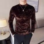 Velvet Starry Pattern Half-High Collar T-Shirt - Image 6