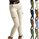 Ankle-length Low-rise Solid-color Cargo Pants With Pockets These Are Slim-fit Leggings - Image 8