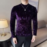 Velvet Starry Pattern Half-High Collar T-Shirt - Image 9