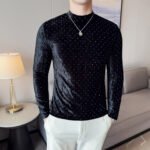 Velvet Starry Pattern Half-High Collar T-Shirt - Image 5