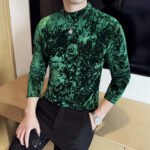 Velvet Starry Pattern Half-High Collar T-Shirt - Image 10