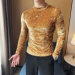 Velvet Starry Pattern Half-High Collar T-Shirt - Image 8