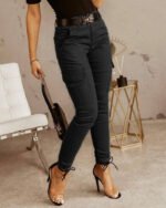 Ankle-length Low-rise Solid-color Cargo Pants With Pockets These Are Slim-fit Leggings - Image 5