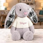 Custom Photo & Name Plush Bunny Toy Sweater Rabbit Stuffed Animal with Printed Ears Photo