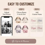 Custom Photo & Name Plush Bunny Toy Sweater Rabbit Stuffed Animal with Printed Ears Photo - Image 3